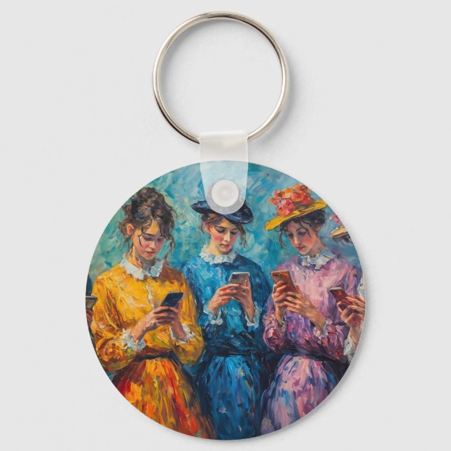 19th Century People Using Smartphones Key Ring (Front)