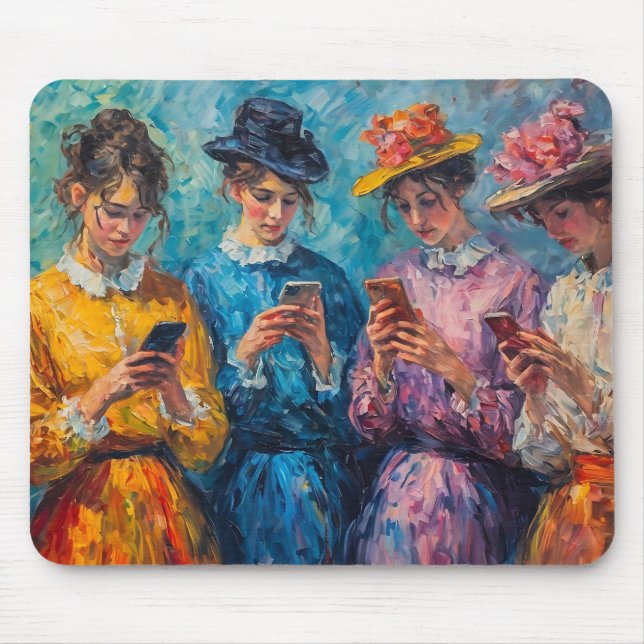 19th Century People Using Smartphones Mouse Mat (Front)