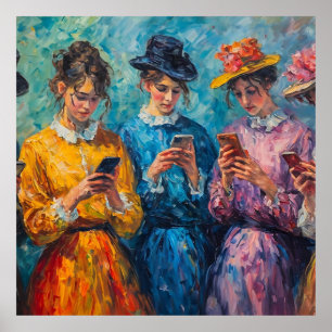 19th Century People Using Smartphones Poster