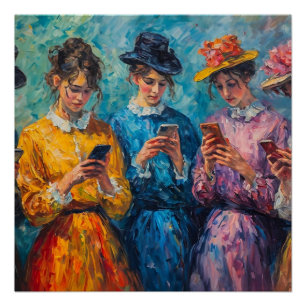19th Century People Using Smartphones Poster