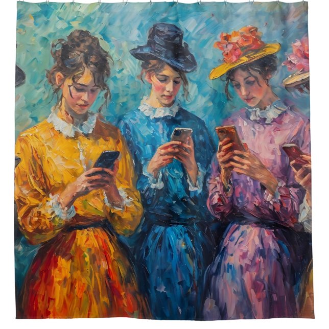 19th Century People Using Smartphones Shower Curtain (Front)