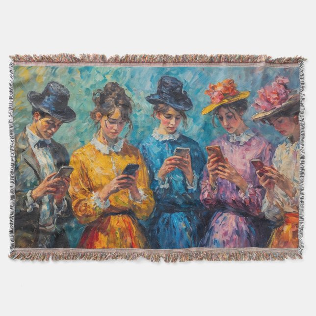 19th Century People Using Smartphones Throw Blanket (Front)