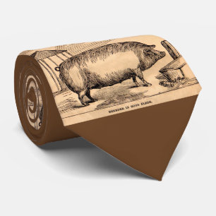 19th century pig print ‘Breeder in Good Flesh’ Tie