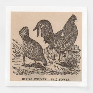 19th century print Bucks County fowls chickens Napkin