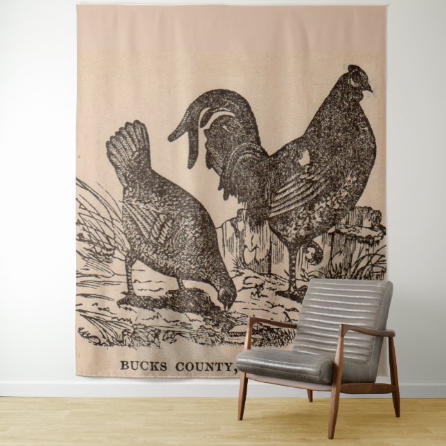 19th century print Bucks County fowls chickens Tapestry (In Situ)
