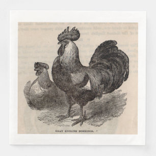 19th century print grey English dorkings chickens Napkin