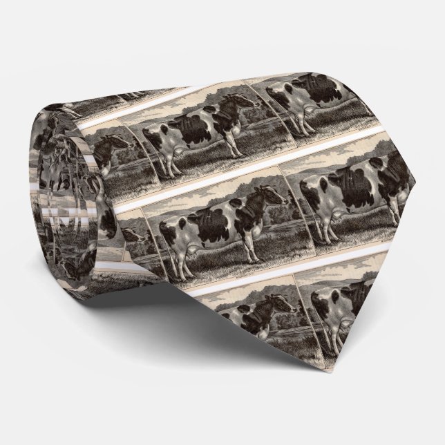 19th century print Holstein cow Tie (Rolled)