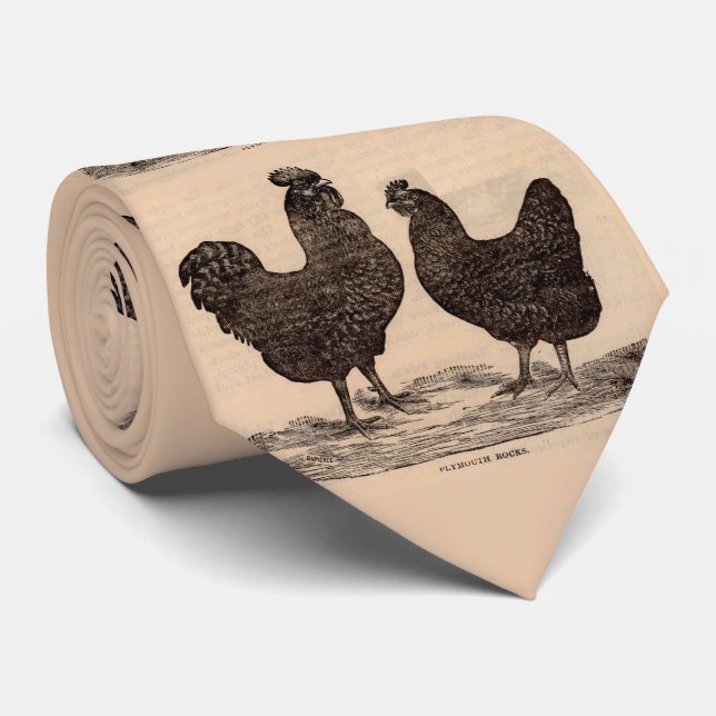 19th century print Plymouth Rock hen and rooster Tie (Rolled)