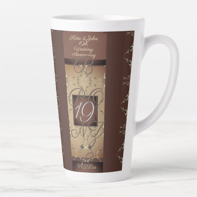 19th Drk Bronze Wedding Anniversary  Latte Mug (Right)