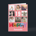 19th Happy Birthday Photo Collage Modern Pink Card<br><div class="desc">19th Happy Birthday Photo Collage Modern Pink Card with personalised name. For further customisation,  please click the "Customise it" button and use our design tool to modify this template.</div>