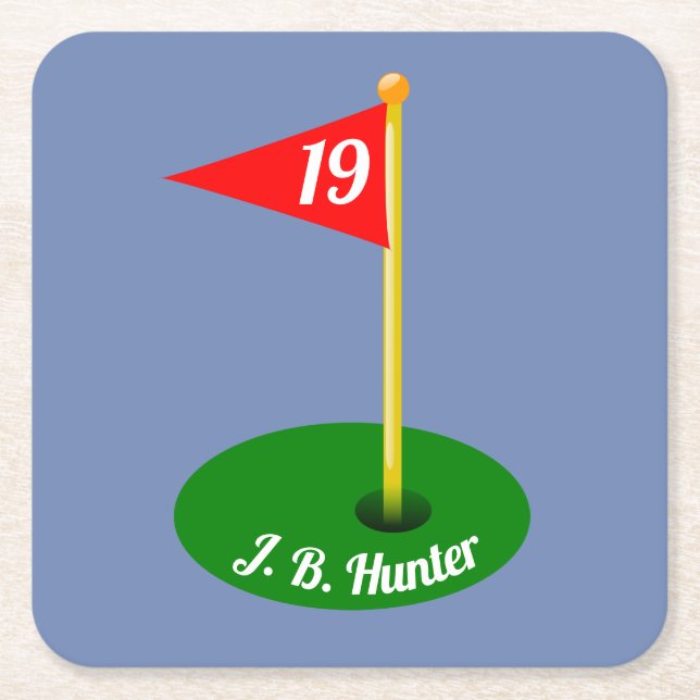 19th Hole and Your Text Square Paper Coaster (Front)