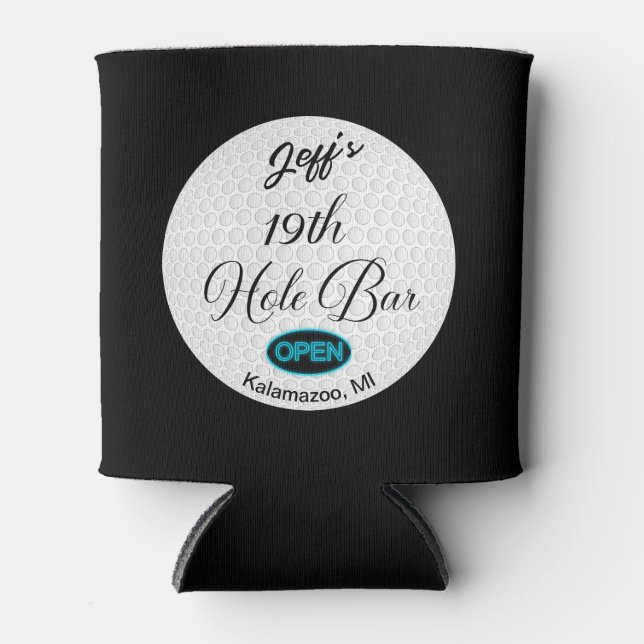 19th Hole Bar Personalised Golf Ball Design Bar Can Cooler (Front)