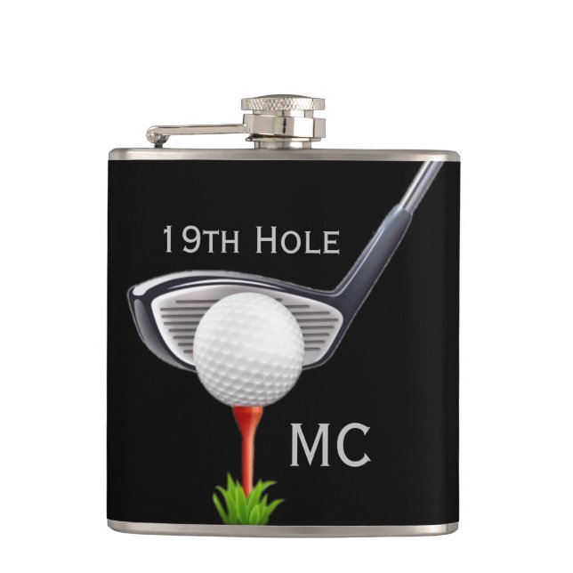 19th Hole Monogrammed Golfer Hip Flask (Front)