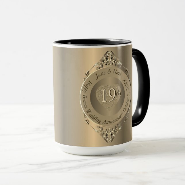 19th or 8th Bronze Wedding Anniversary Mug (Front Right)