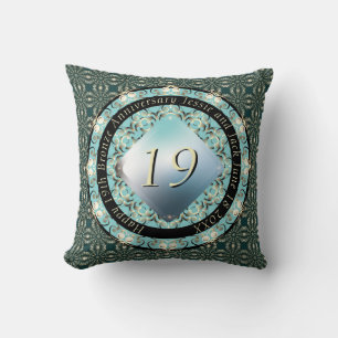 19th Wedding Anniversary Acquamarine MedallionText Cushion