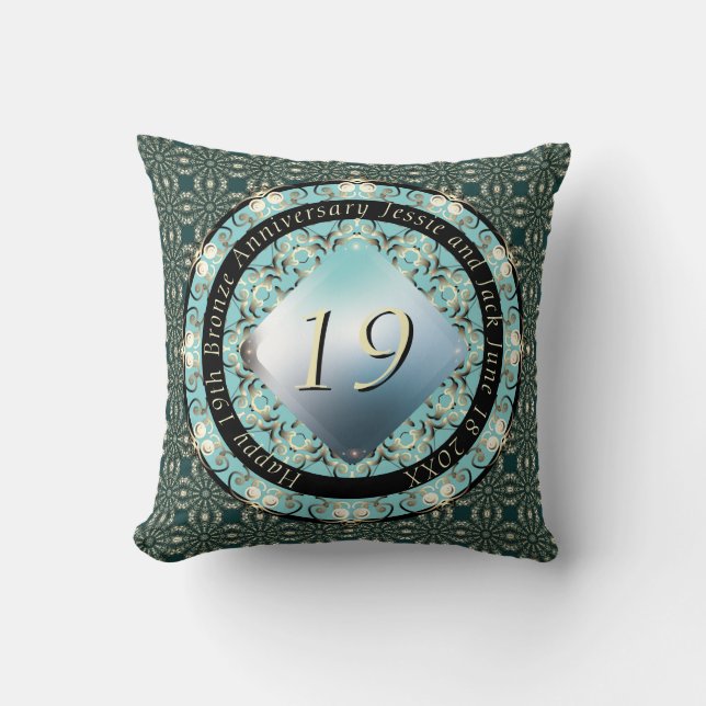 19th Wedding Anniversary Acquamarine MedallionText Cushion (Front)