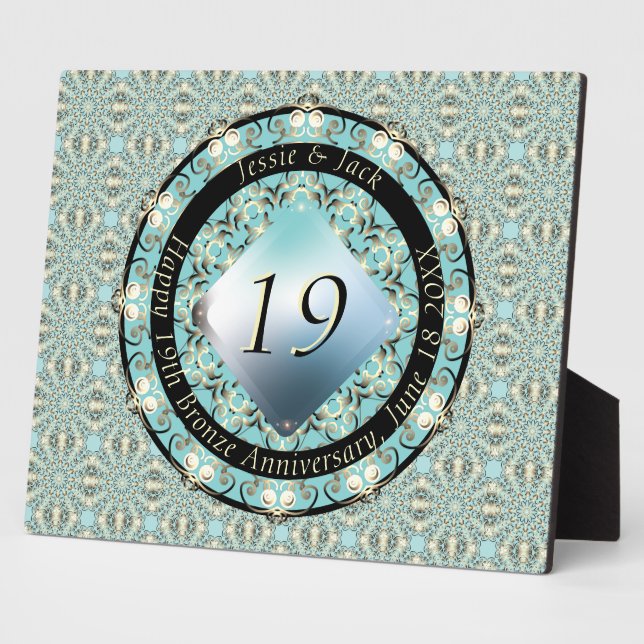 19th Wedding Anniversary Acquamarine MedallionText Plaque (Side)