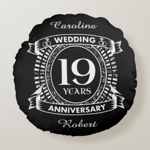 19TH wedding anniversary black and white Round Cushion