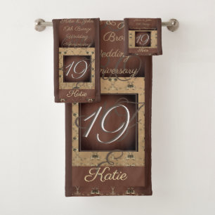 19th Wedding Anniversary Bronze ColorTowel Bath To Towel Set