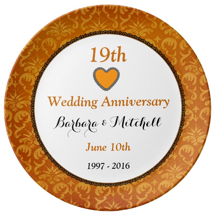 19th Wedding Anniversary Bronze Damask Lace A19A Plate Zazzle.co.uk