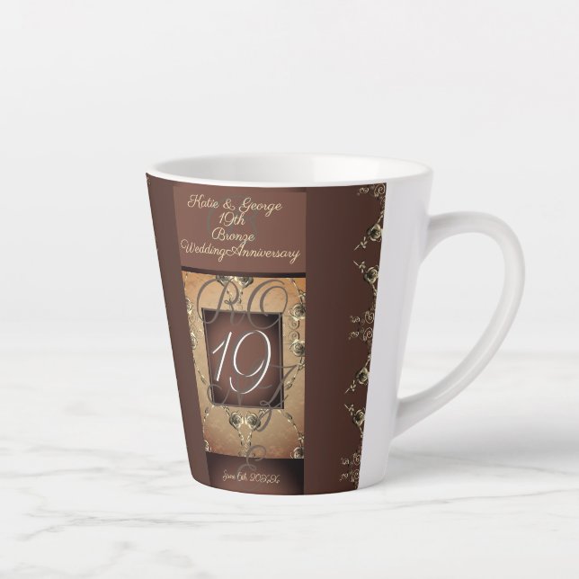19th Wedding Anniversary Dark Bronze  Latte Mug (Right)