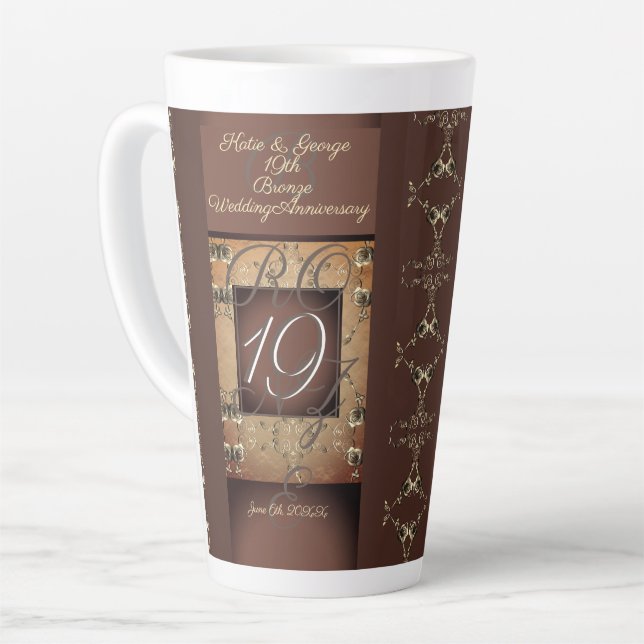 19th Wedding Anniversary Dark Bronze  Latte Mug (Left Angle)
