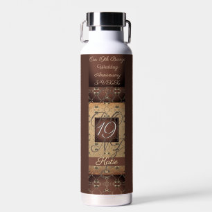 19th Wedding Anniversary Dark Bronze Monogram Water Bottle
