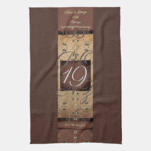 19th Wedding Anniversary Dark Bronze Tea Towel