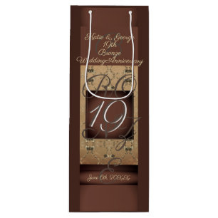 19th Wedding Anniversary Dark Bronze   Wine Gift Bag