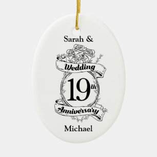 19th Wedding Anniversary Flowers Ceramic Tree Decoration