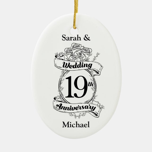 19th Wedding Anniversary Flowers Ceramic Tree Decoration (Front)