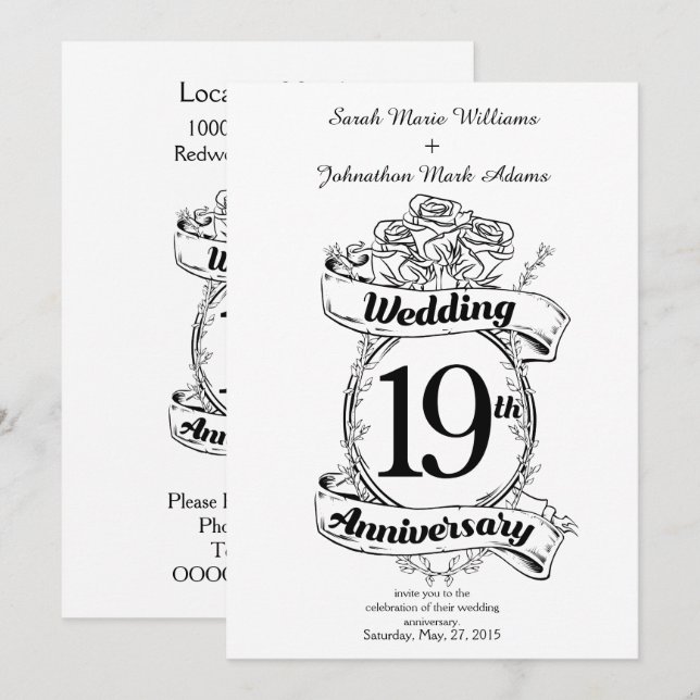 19th Wedding Anniversary Flowers Invitation (Front/Back)