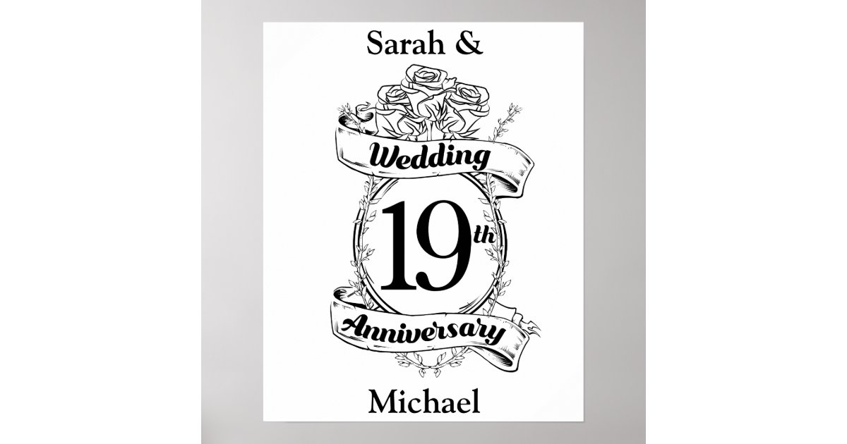 19th Wedding Anniversary Flowers Poster Zazzle