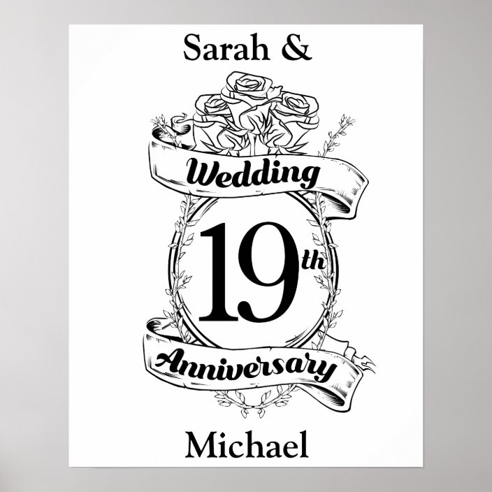 19th Wedding Anniversary Flowers Poster Zazzle.co.uk