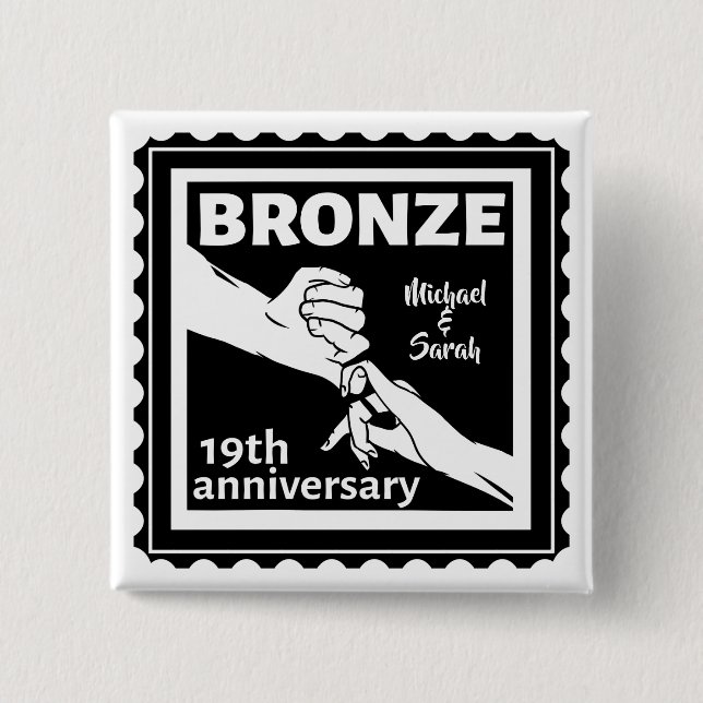 19th wedding anniversary holding hands 15 cm square badge (Front)