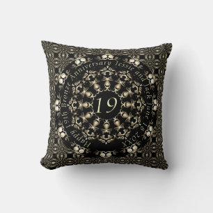 19th Wedding Anniversary Mandala Medallion Text  Cushion
