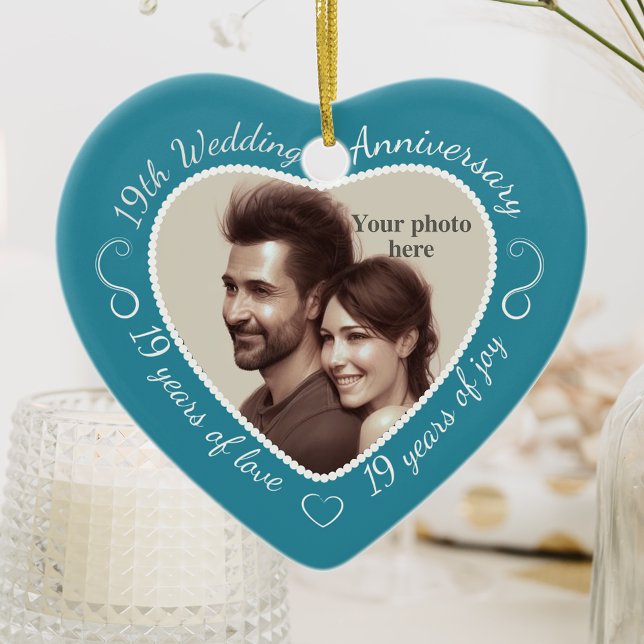19th Wedding Anniversary Photo Ceramic Tree Decoration (Creator Uploaded)