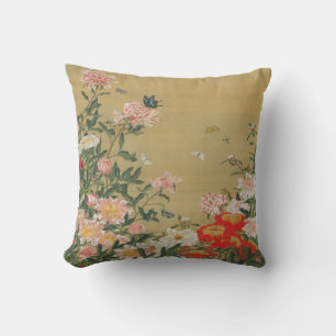 1. 芍薬群蝶図, 若冲 Flower and Butterfly, Jakuchū Cushion