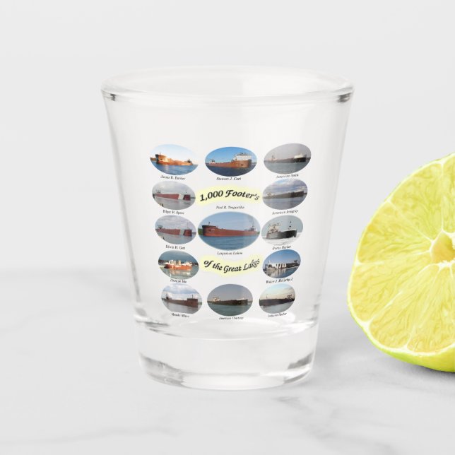 1,000 foot freighters on the Great Lakes Shot Glass (Front)