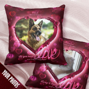 1+1 Photo Pet Love & Keepsake, Red Neon Hearts - Cushion
