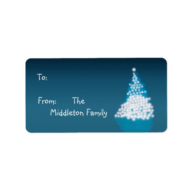 1.25"x2.75" Blue  Whit XMAS Tree Stick On Gift Tag (Front)
