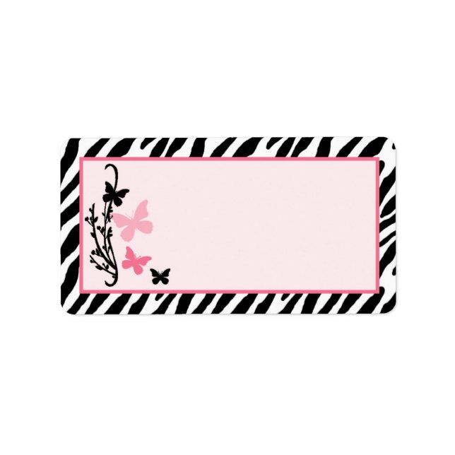 1.25"x2.75" Butterfly Zebra Print Mailing Address Label (Front)