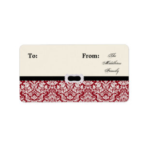 1.25"x2.75" Christmas Damask Stick On Gift Tag