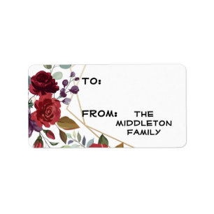 1.25"x2.75" Christmas Stick On Gift Tag Roses on W