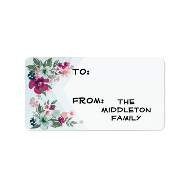 1.25"x2.75" Christmas Tropical Flower on Blue Ombr Label (Front)