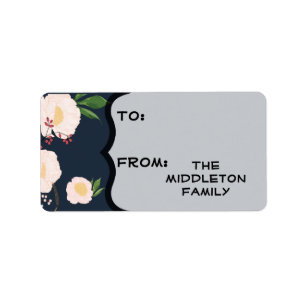 1.25"x2.75" Christmas White Floral Flowers on Dark Label