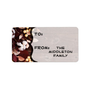 1.25"x2.75" Christmas XMAS Cotton Branch on Dark W Label