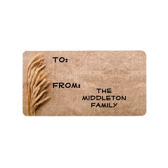 1.25"x2.75" Christmas XMAS Wheat on Burlap Sack Co Label (Front)