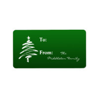 1.25"x2.75" Green Whit XMAS Tree Stick On Gift Tag