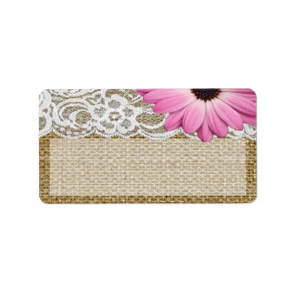 1.25"x2.75" Mailing Address Burlap Lace Daisy Flow Label